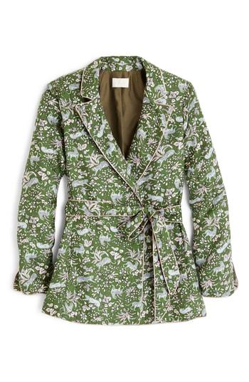 Women's J.crew Jungle Cat Silk Twill Wrap Blazer, Size - Green
