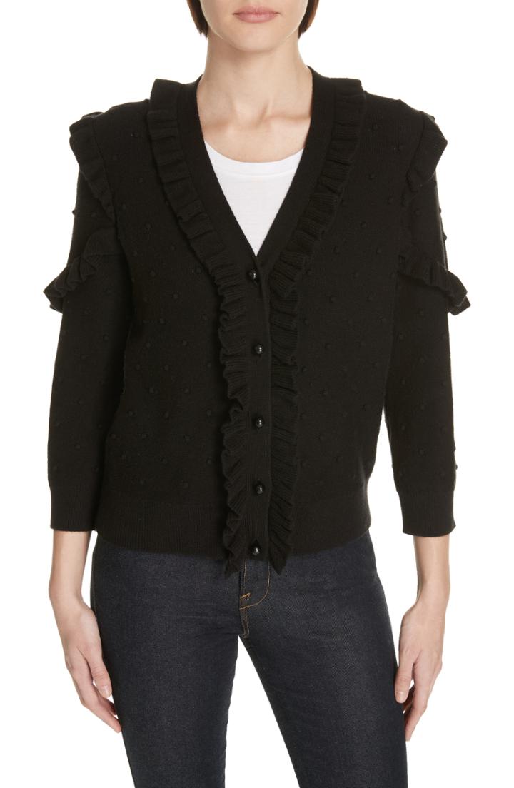 Women's Kate Spade New York Ruffle Pom Cardigan, Size - Black