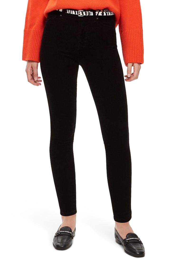 Women's Topshop Moto 'jamie' Corduroy Skinny Jeans W X 30l (fits Like 24w) - Black