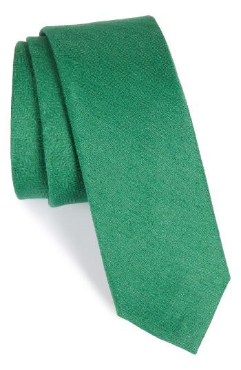 Men's The Tie Bar Herringbone Linen & Silk Skinny Tie, Size - Green