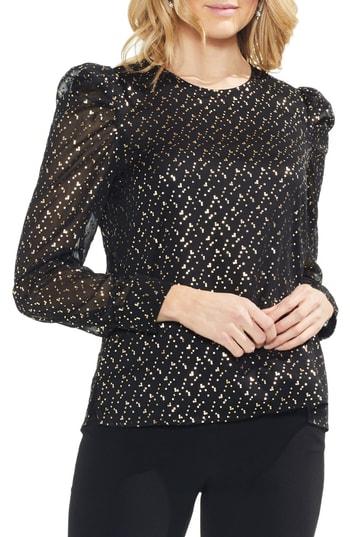 Women's Vince Camuto Puff Shoulder Foiled Blouse, Size - Black