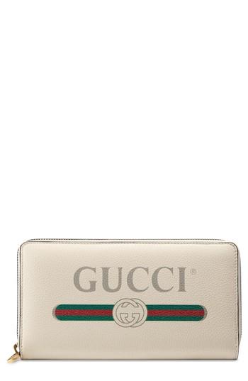 Women's Gucci Logo Leather Zip-around Wallet - White