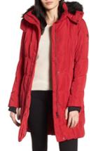 Women's Calvin Klein Hooded Down Parka With Faux Fur Trim - Red