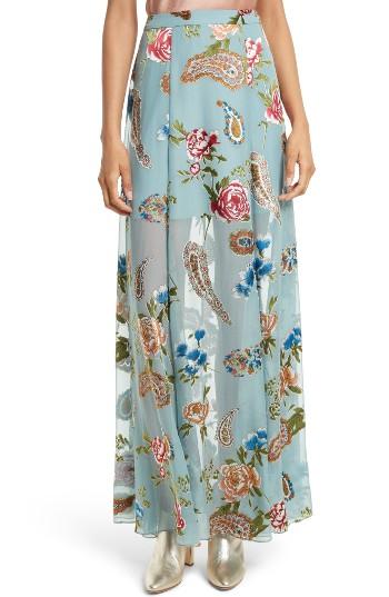Women's Alice + Olivia Athena Floral Silk Maxi Skirt - Blue