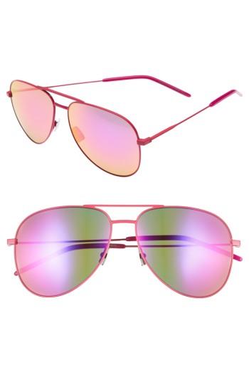 Women's Saint Laurent Classic 59mm Aviator Sunglasses - Fuchsia/ Pink