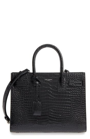 Saint Laurent Baby Sac De Jour Croc Embossed Calfskin Leather Tote - Black