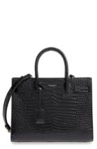 Saint Laurent Baby Sac De Jour Croc Embossed Calfskin Leather Tote - Black