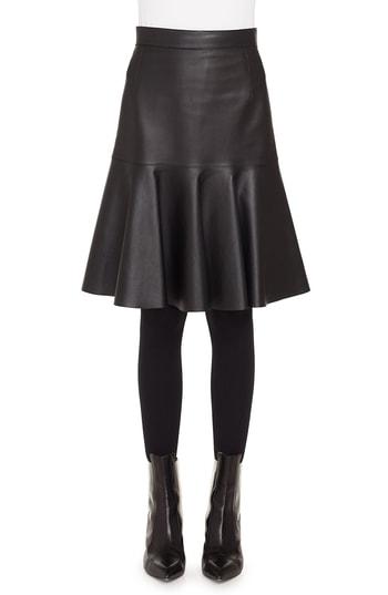 Women's Akris Punto Ruffled Hem Leather Skirt - Black