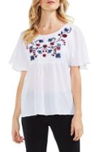 Women's Vince Camuto Embroidered Flutter Sleeve Blouse, Size - White