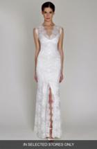 Women's Bliss Monique Lhuillier Chantilly Lace Open Back Wedding Dress, Size In Store Only - Ivory