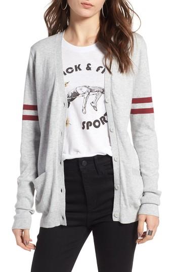 Women's Treasure & Bond Stripe Sleeve Cardigan, Size - Grey
