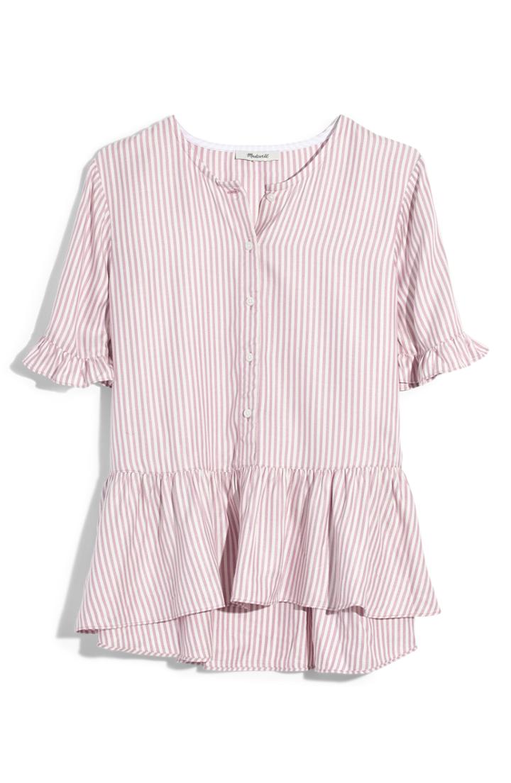 Women's Madewell Studio Stripe Ruffle Hem Top, Size - Purple