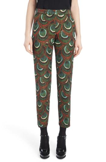 Women's Dries Van Noten Peacock Print Crop Pants Us / 38 Fr - Green