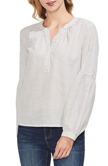 Women's Vince Camuto Squire Stripe Henley Cotton Peasant Blouse, Size - White
