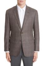 Men's Emporio Armani G Line Trim Fit Plaid Silk & Wool Sport Coat Us / 50 Eu R - Brown