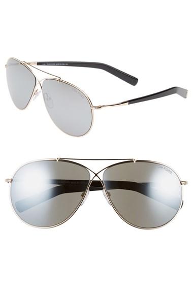 Women's Tom Ford 'eva' 61mm Aviator Sunglasses - Rose Gold/ Grey Mirror Silver