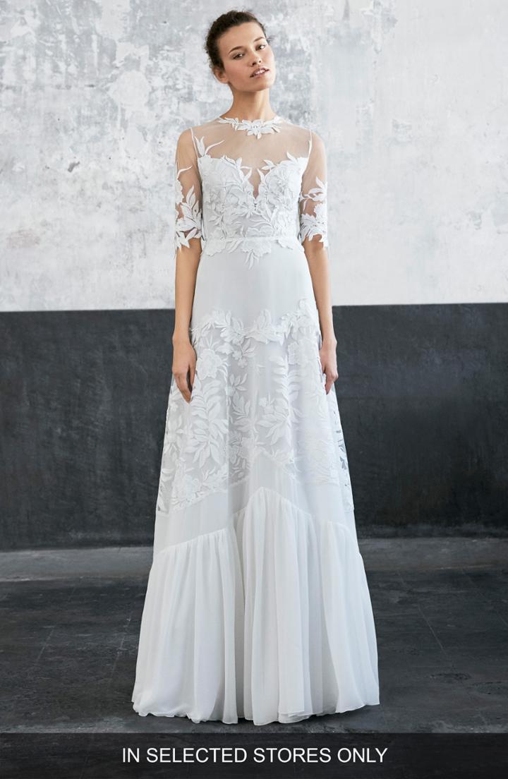 Women's Inmaculada Garcia Jalapa Embroidered Tulle & Chiffon A-line Gown, Size - Ivory