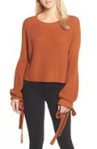 Women's Trouve Tie Sleeve Crop Sweater, Size - Brown