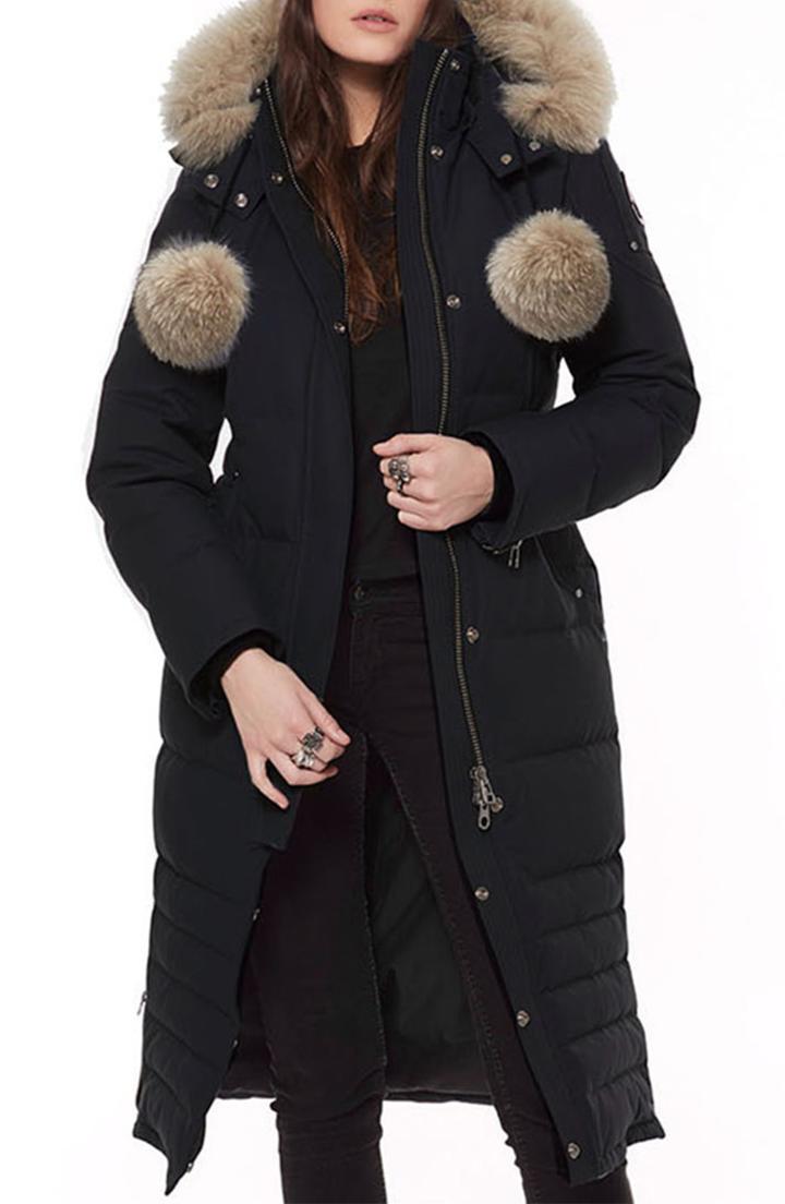 Women's Mr & Mrs Italy New York Genuine Fox Fur Trim Parka - Black