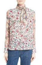 Women's See By Chloe Floral Tie Neck Blouse Us / 36 Fr - Pink