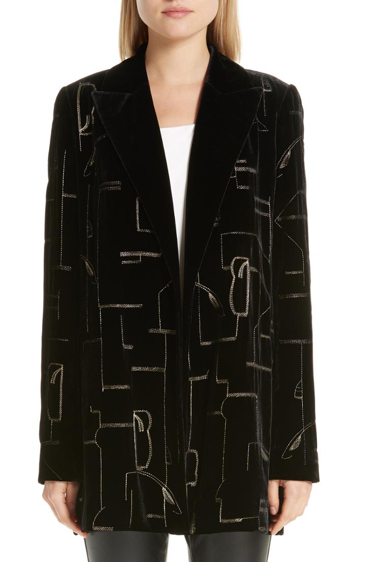 Women's Lafayette 148 New York Sivan Embellished Velvet Blazer - Black