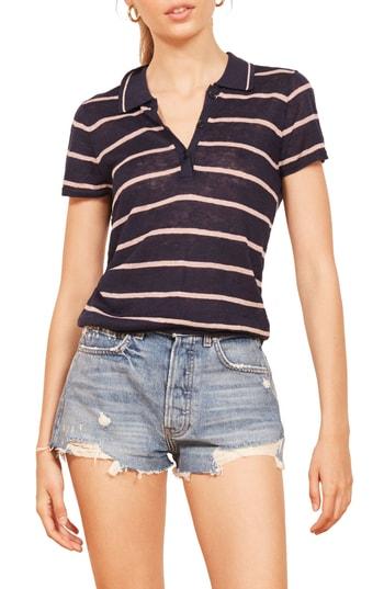 Women's Reformation Linen Polo Top - Blue