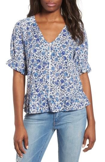 Women's Lucky Floral Print Top - Blue