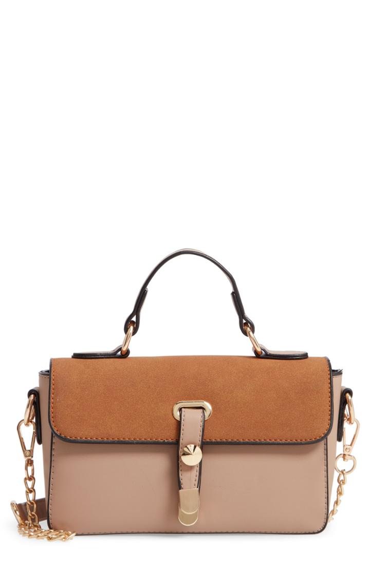 Knotty Colorblock Faux Leather Satchel - Brown