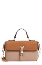 Knotty Colorblock Faux Leather Satchel - Brown