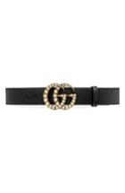 Women's Gucci Imitation Pearl Double-g Leather Belt - Dlx1t 9094 Nero/cream