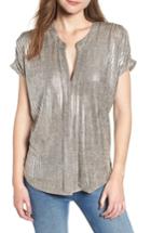Women's Bishop + Young Blake Metallic Split Neck Blouse - Grey