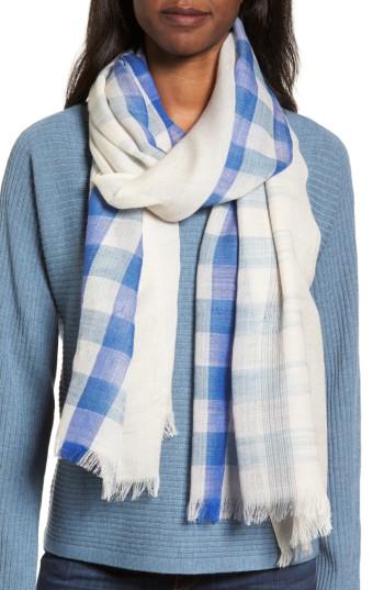 Women's Eileen Fisher Plaid Wool Scarf, Size - Blue