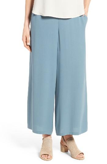 Women's Eileen Fisher Silk Georgette Wide Leg Crop Pants - Blue