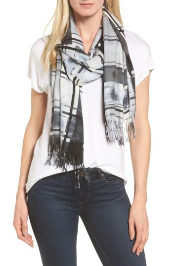 Women's Nordstrom Handicraft Plaid Tissue Weight Wool & Cashmere Scarf, Size - Grey