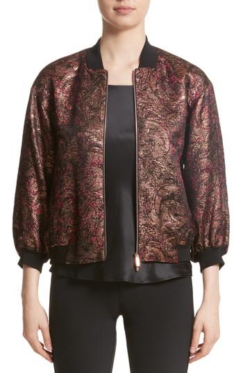 Women's Lafayette 148 New York Vander Petit Fleur Rococo Brocade Bomber Jacket - Metallic