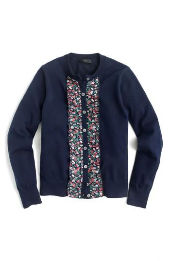 Women's J.crew Liberty Ruffle Jackie Cardigan - Blue