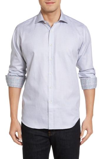 Men's Bugatchi Classic Fit Houndstooth Sport Shirt, Size - Metallic