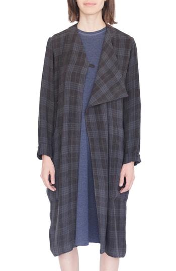 Women's Simple By Trista Asymmetrical Plaid Linen Coat