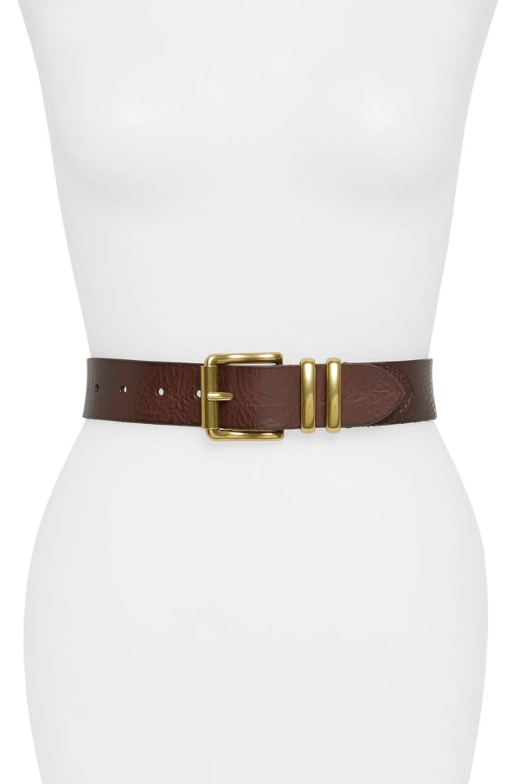 Women's Frye Double Keeper Leather Belt - Anthracite
