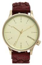 Men's Komono 'winston' Round Dial Woven Leather Strap Watch, 50mm