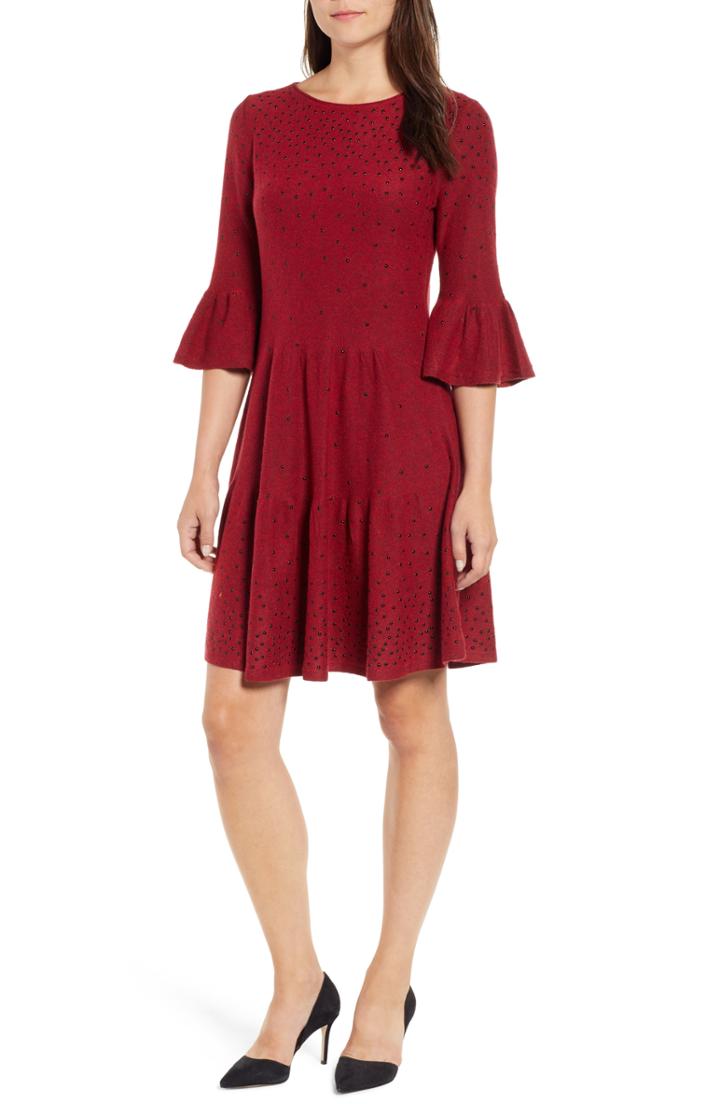 Women's Nic + Zoe Celestial Stud Bell Sleeve Dress - Red