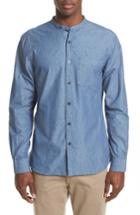 Men's Todd Snyder Stripe Trim Fit Mandarin Collar Sport Shirt - Blue