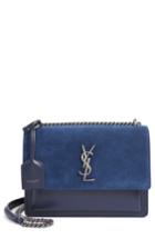 Saint Laurent Medium Sunset Leather & Suede Shoulder Bag - Blue