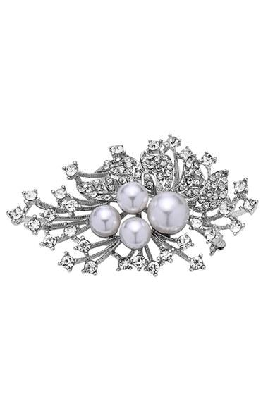 Women's Nina 'crystal Spray' Crystal & Faux Pearl Brooch