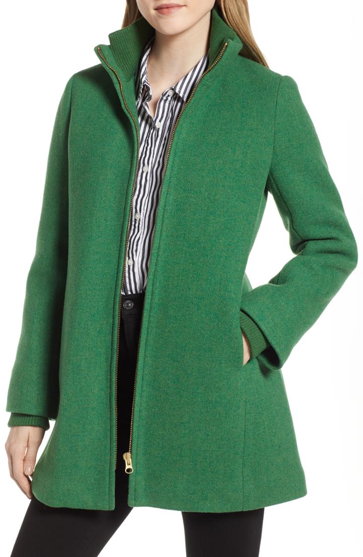 Women's J.crew Lodge Italian Stadium Cloth Wool Coat - Green