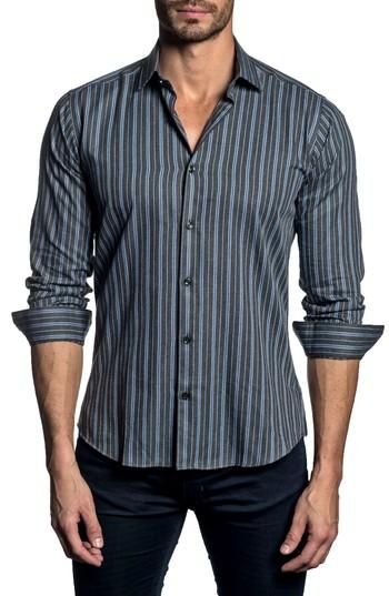 Men's Jared Lang Trim Fit Vertical Stripe Sport Shirt, Size - Grey