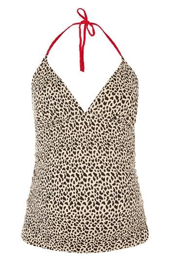 Women's Topshop Leopard Halter Maternity Tankini Top Us (fits Like 0-2) - Brown