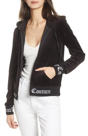 Women's Juicy Couture Robertson Jacquard Velour Hoodie - Black