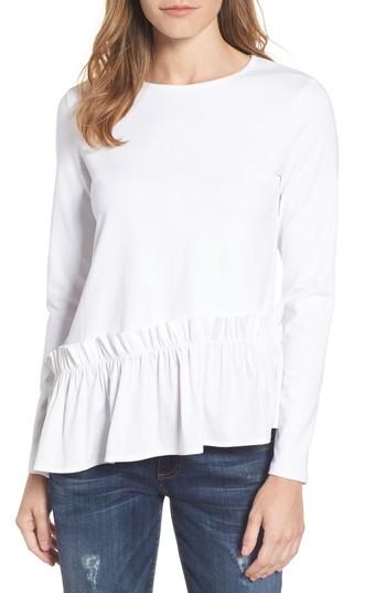 Petite Women's Halogen Ruffle Hem Tee P - White