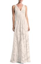 Women's Dress The Population Marlene Plunging Embroidered Mesh Maxi Dress